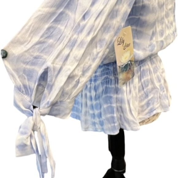 Lily Rose Smocked Waist Womens Peasant Blouse Size Small Tie‎ Dye Ribbon Sleeve - Picture 3 of 12